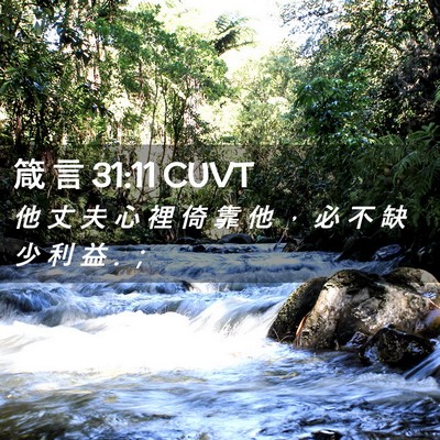 Picture 02 - 箴 言 31:11 CUVT - 他 丈 夫 心 裡 倚 靠 他 ， 必 不 缺 - Bible Verse Picture