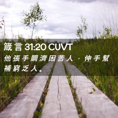 Picture 02 - 箴 言 31:20 CUVT - 他 張 手 賙 濟 困 苦 人 ， 伸 手 幫 - Bible Verse Picture