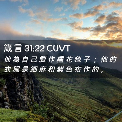 Picture 02 - 箴 言 31:22 CUVT - 他 為 自 己 製 作 繡 花 毯 子 ； 他 - Bible Verse Picture