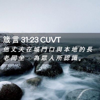 Picture 02 - 箴 言 31:23 CUVT - 他 丈 夫 在 城 門 口 與 本 地 的 長 - Bible Verse Picture