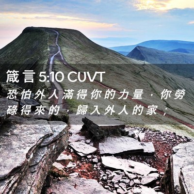 Picture 02 - 箴 言 5:10 CUVT - 恐 怕 外 人 滿 得 你 的 力 量 ， 你 - Bible Verse Picture