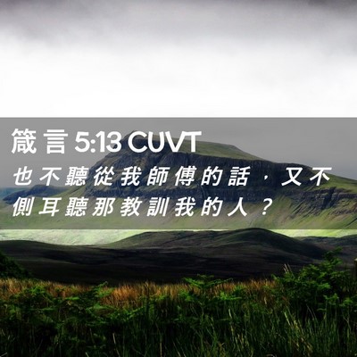 Picture 02 - 箴 言 5:13 CUVT - 也 不 聽 從 我 師 傅 的 話 ， 又 不 - Bible Verse Picture