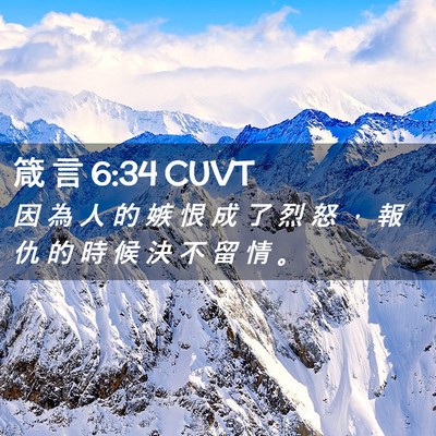 Picture 02 - 箴 言 6:34 CUVT - 因 為 人 的 嫉 恨 成 了 烈 怒 ， 報 - Bible Verse Picture