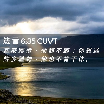 Picture 02 - 箴 言 6:35 CUVT - 甚 麼 贖 價 ， 他 都 不 顧 ； 你 雖 - Bible Verse Picture