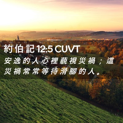Picture 02 - 約 伯 記 12:5 CUVT - 安 逸 的 人 心 裡 藐 視 災 禍 ； 這 - Bible Verse Picture
