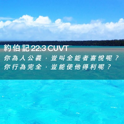 Picture 02 - 約 伯 記 22:3 CUVT - 你 為 人 公 義 ， 豈 叫 全 能 者 喜 - Bible Verse Picture