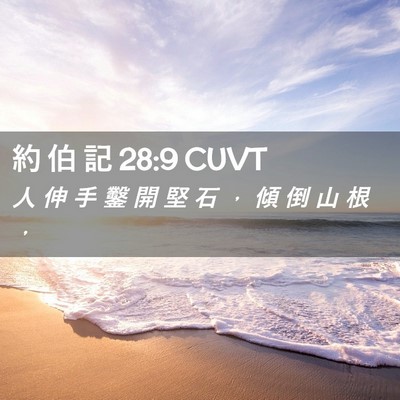 Picture 02 - 約 伯 記 28:9 CUVT - 人 伸 手 鑿 開 堅 石 ， 傾 倒 山 根 - Bible Verse Picture