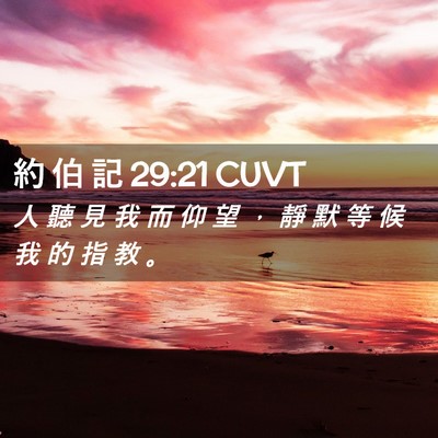 Picture 02 - 約 伯 記 29:21 CUVT - 人 聽 見 我 而 仰 望 ， 靜 默 等 候 - Bible Verse Picture