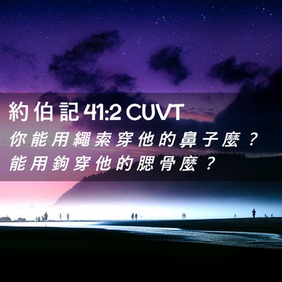 Picture 02 - 約 伯 記 41:2 CUVT - 你 能 用 繩 索 穿 他 的 鼻 子 麼 ？ - Bible Verse Picture