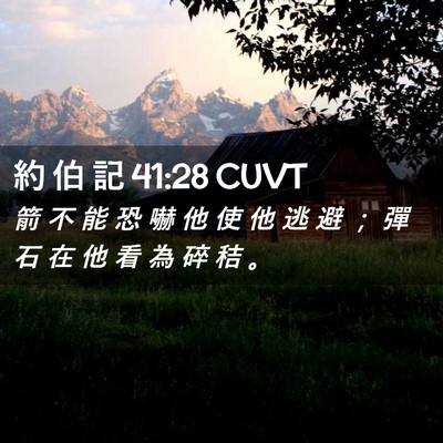 Picture 02 - 約 伯 記 41:28 CUVT - 箭 不 能 恐 嚇 他 使 他 逃 避 ； 彈 - Bible Verse Picture