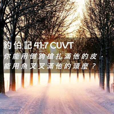 Picture 02 - 約 伯 記 41:7 CUVT - 你 能 用 倒 鉤 槍 扎 滿 他 的 皮 ， - Bible Verse Picture
