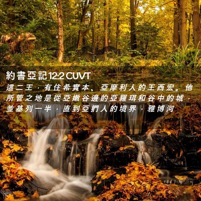 Picture 02 - 約 書 亞 記 12:2 CUVT - 這 二 王 ， 有 住 希 實 本 、 亞 摩 - Bible Verse Picture