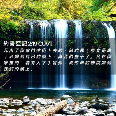 Picture 02 - 約 書 亞 記 2:19 CUVT - 凡 出 了 你 家 門 往 街 上 去 的 ， - Bible Verse Picture