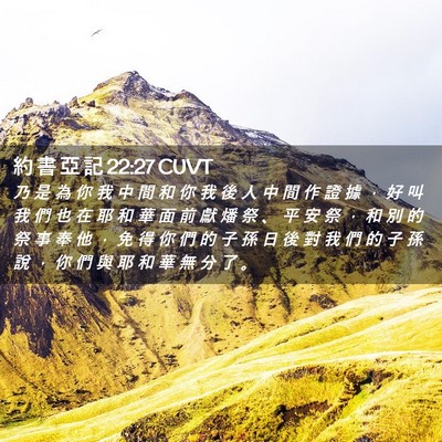 Picture 02 - 約 書 亞 記 22:27 CUVT - 乃 是 為 你 我 中 間 和 你 我 後 人 - Bible Verse Picture