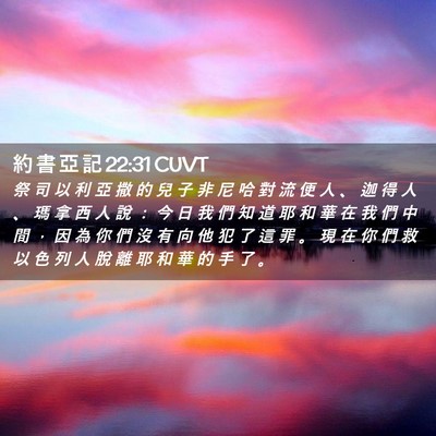 Picture 02 - 約 書 亞 記 22:31 CUVT - 祭 司 以 利 亞 撒 的 兒 子 非 尼 哈 - Bible Verse Picture