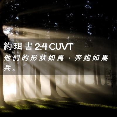 Picture 02 - 約 珥 書 2:4 CUVT - 他 們 的 形 狀 如 馬 ， 奔 跑 如 馬 - Bible Verse Picture