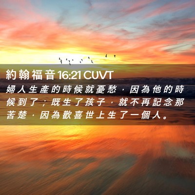 Picture 02 - 約 翰 福 音 16:21 CUVT - 婦 人 生 產 的 時 候 就 憂 愁 ， 因 - Bible Verse Picture