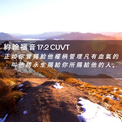 Picture 02 - 約 翰 福 音 17:2 CUVT - 正 如 你 曾 賜 給 他 權 柄 管 理 凡 - Bible Verse Picture