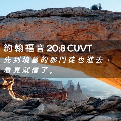 Picture 02 - 約 翰 福 音 20:8 CUVT - 先 到 墳 墓 的 那 門 徒 也 進 去 ， - Bible Verse Picture