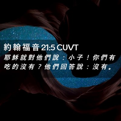 Picture 02 - 約 翰 福 音 21:5 CUVT - 耶 穌 就 對 他 們 說 ： 小 子 ！ 你 - Bible Verse Picture