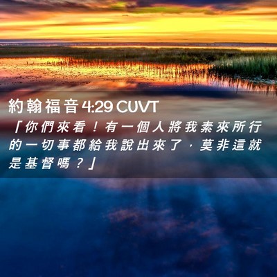 Picture 02 - 約 翰 福 音 4:29 CUVT - 「 你 們 來 看 ！ 有 一 個 人 將 我 - Bible Verse Picture