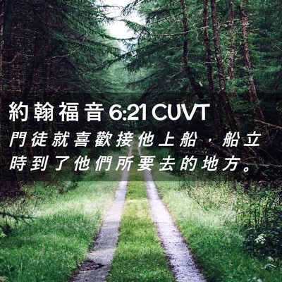Picture 02 - 約 翰 福 音 6:21 CUVT - 門 徒 就 喜 歡 接 他 上 船 ， 船 立 - Bible Verse Picture