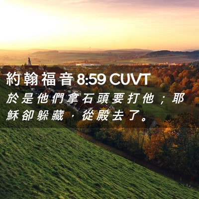 Picture 02 - 約 翰 福 音 8:59 CUVT - 於 是 他 們 拿 石 頭 要 打 他 ； 耶 - Bible Verse Picture