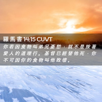 Picture 02 - 羅 馬 書 14:15 CUVT - 你 若 因 食 物 叫 弟 兄 憂 愁 ， 就 - Bible Verse Picture