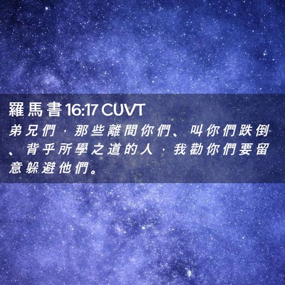 Picture 02 - 羅 馬 書 16:17 CUVT - 弟 兄 們 ， 那 些 離 間 你 們 、 叫 - Bible Verse Picture