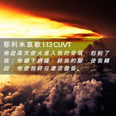 Picture 02 - 耶 利 米 哀 歌 1:13 CUVT - 他 從 高 天 使 火 進 入 我 的 骨 頭 - Bible Verse Picture