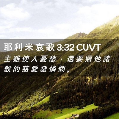 Picture 02 - 耶 利 米 哀 歌 3:32 CUVT - 主 雖 使 人 憂 愁 ， 還 要 照 他 諸 - Bible Verse Picture