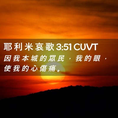 Picture 02 - 耶 利 米 哀 歌 3:51 CUVT - 因 我 本 城 的 眾 民 ， 我 的 眼 ， - Bible Verse Picture