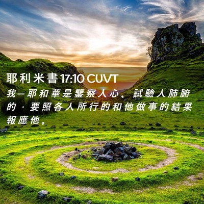 Picture 02 - 耶 利 米 書 17:10 CUVT - 我 ─ 耶 和 華 是 鑒 察 人 心 、 試 - Bible Verse Picture