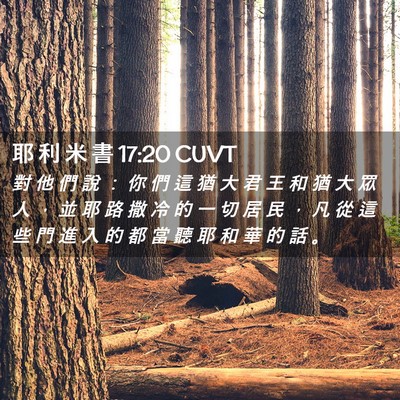 Picture 02 - 耶 利 米 書 17:20 CUVT - 對 他 們 說 ： 你 們 這 猶 大 君 王 - Bible Verse Picture