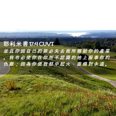 Picture 02 - 耶 利 米 書 17:4 CUVT - 並 且 你 因 自 己 的 罪 必 失 去 我 - Bible Verse Picture