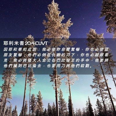 Picture 02 - 耶 利 米 書 20:4 CUVT - 因 耶 和 華 如 此 說 ： 我 必 使 你 - Bible Verse Picture