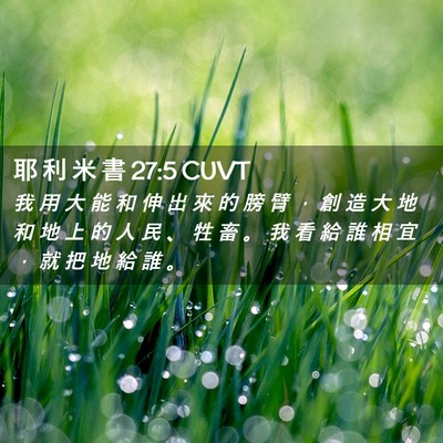 Picture 02 - 耶 利 米 書 27:5 CUVT - 我 用 大 能 和 伸 出 來 的 膀 臂 ， - Bible Verse Picture