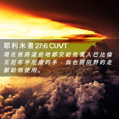 Picture 02 - 耶 利 米 書 27:6 CUVT - 現 在 我 將 這 些 地 都 交 給 我 僕 - Bible Verse Picture