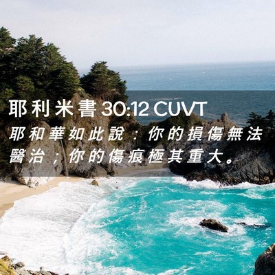 Picture 02 - 耶 利 米 書 30:12 CUVT - 耶 和 華 如 此 說 ： 你 的 損 傷 無 - Bible Verse Picture