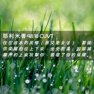 Picture 02 - 耶 利 米 書 48:18 CUVT - 住 在 底 本 的 民 哪 （ 原 文 是 女 - Bible Verse Picture