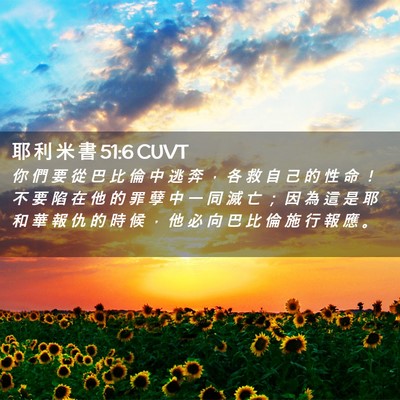 Picture 02 - 耶 利 米 書 51:6 CUVT - 你 們 要 從 巴 比 倫 中 逃 奔 ， 各 - Bible Verse Picture