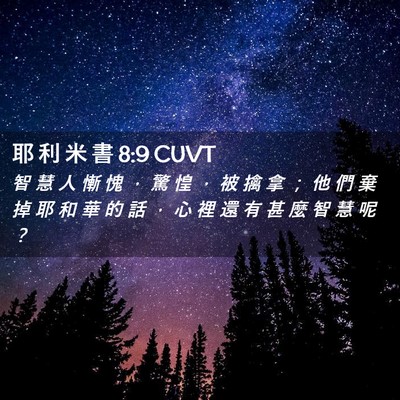 Picture 02 - 耶 利 米 書 8:9 CUVT - 智 慧 人 慚 愧 ， 驚 惶 ， 被 擒 拿 - Bible Verse Picture