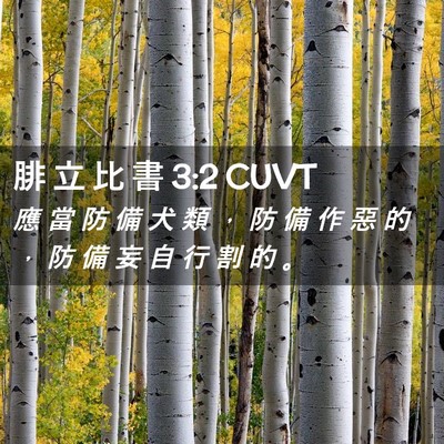 Picture 02 - 腓 立 比 書 3:2 CUVT - 應 當 防 備 犬 類 ， 防 備 作 惡 的 - Bible Verse Picture