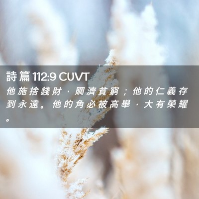 Picture 02 - 詩 篇 112:9 CUVT - 他 施 捨 錢 財 ， 賙 濟 貧 窮 ； 他 - Bible Verse Picture