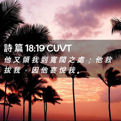 Picture 02 - 詩 篇 18:19 CUVT - 他 又 領 我 到 寬 闊 之 處 ； 他 救 - Bible Verse Picture
