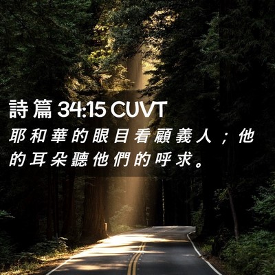 Picture 02 - 詩 篇 34:15 CUVT - 耶 和 華 的 眼 目 看 顧 義 人 ； 他 - Bible Verse Picture