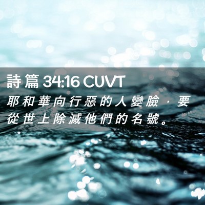 Picture 02 - 詩 篇 34:16 CUVT - 耶 和 華 向 行 惡 的 人 變 臉 ， 要 - Bible Verse Picture