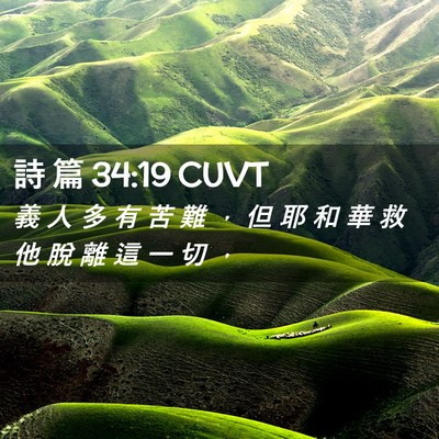 Picture 02 - 詩 篇 34:19 CUVT - 義 人 多 有 苦 難 ， 但 耶 和 華 救 - Bible Verse Picture