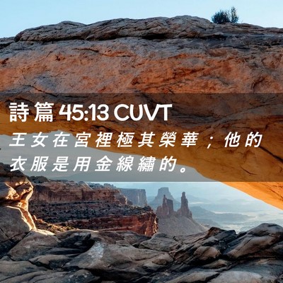 Picture 02 - 詩 篇 45:13 CUVT - 王 女 在 宮 裡 極 其 榮 華 ； 他 的 - Bible Verse Picture