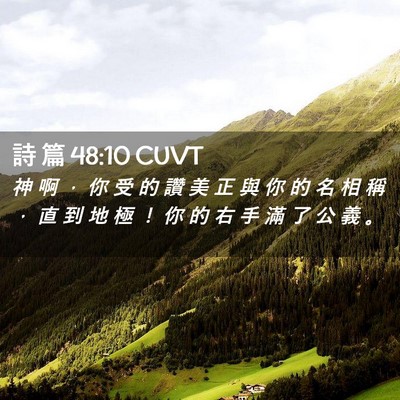 Picture 02 - 詩 篇 48:10 CUVT - 神 啊 ， 你 受 的 讚 美 正 與 你 的 - Bible Verse Picture